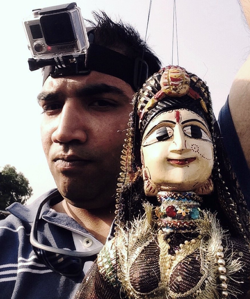 In the Puppet Colony â€” GoPro on the head, puppet in hand. â€” Jaipur, Rajasthan Â· Oct 2014