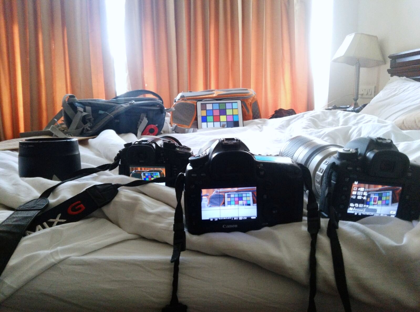 Gear down for the night â€” colour-calibrating the mix of cameras.