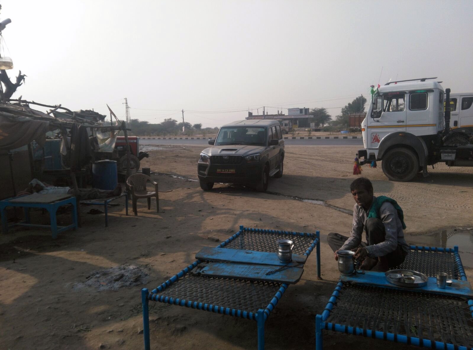 A roadside halt â€” food at the truck stop.